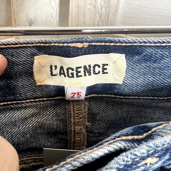 L'AGENCE Women's Ryland High Rise Cut Off Denim Shorts Medium Wash Distressed 25 - Picture 9 of 11